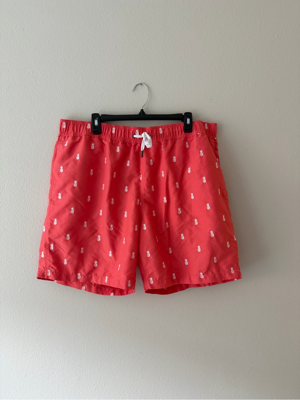 Onia Coral Swim Trunks with White Pineapple Embroidery